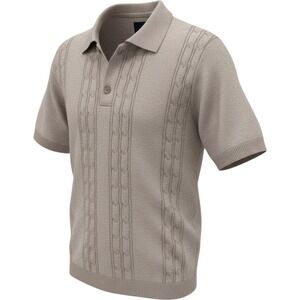 Marc Asher New York Mens Tan Cable Knit Short Sleeve Polo Shirt Sweater Large